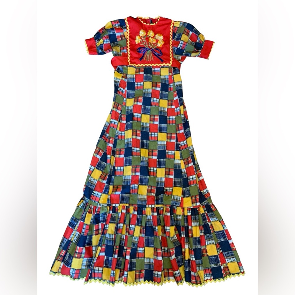 Vintage Handmade Patchwork Print Multicolor Maxi Dress. 2217